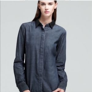 The Classic Chambray Shirt with Leather Collar